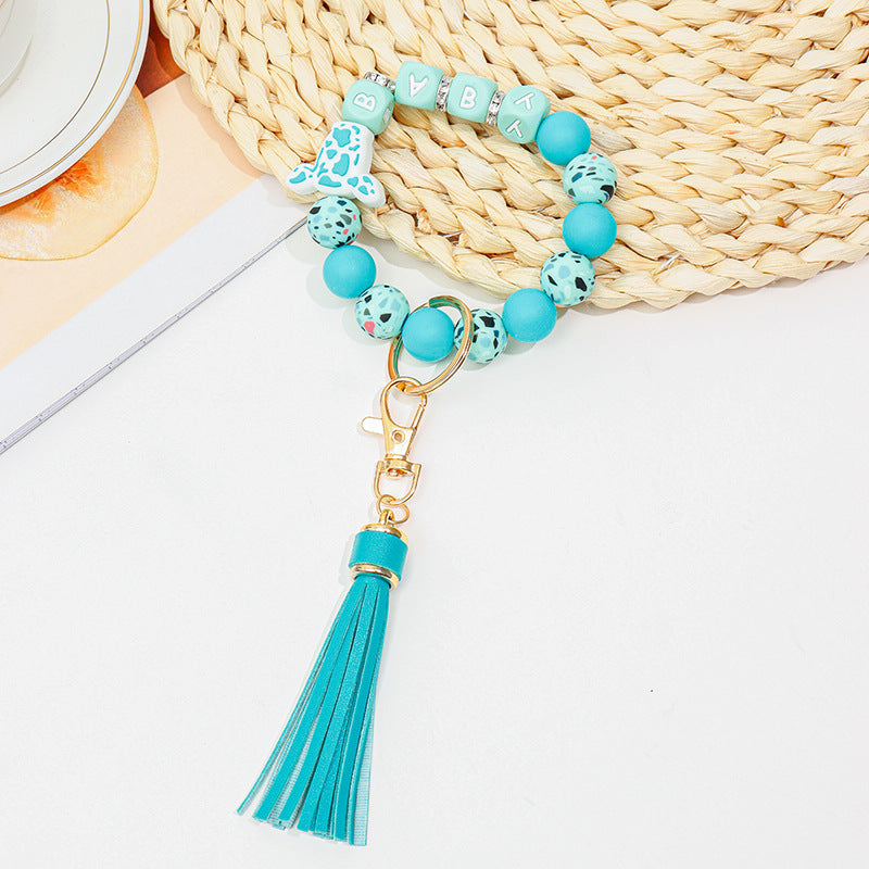 Wholesale ABS Bull Head Silicone Beaded Wrist Keychain